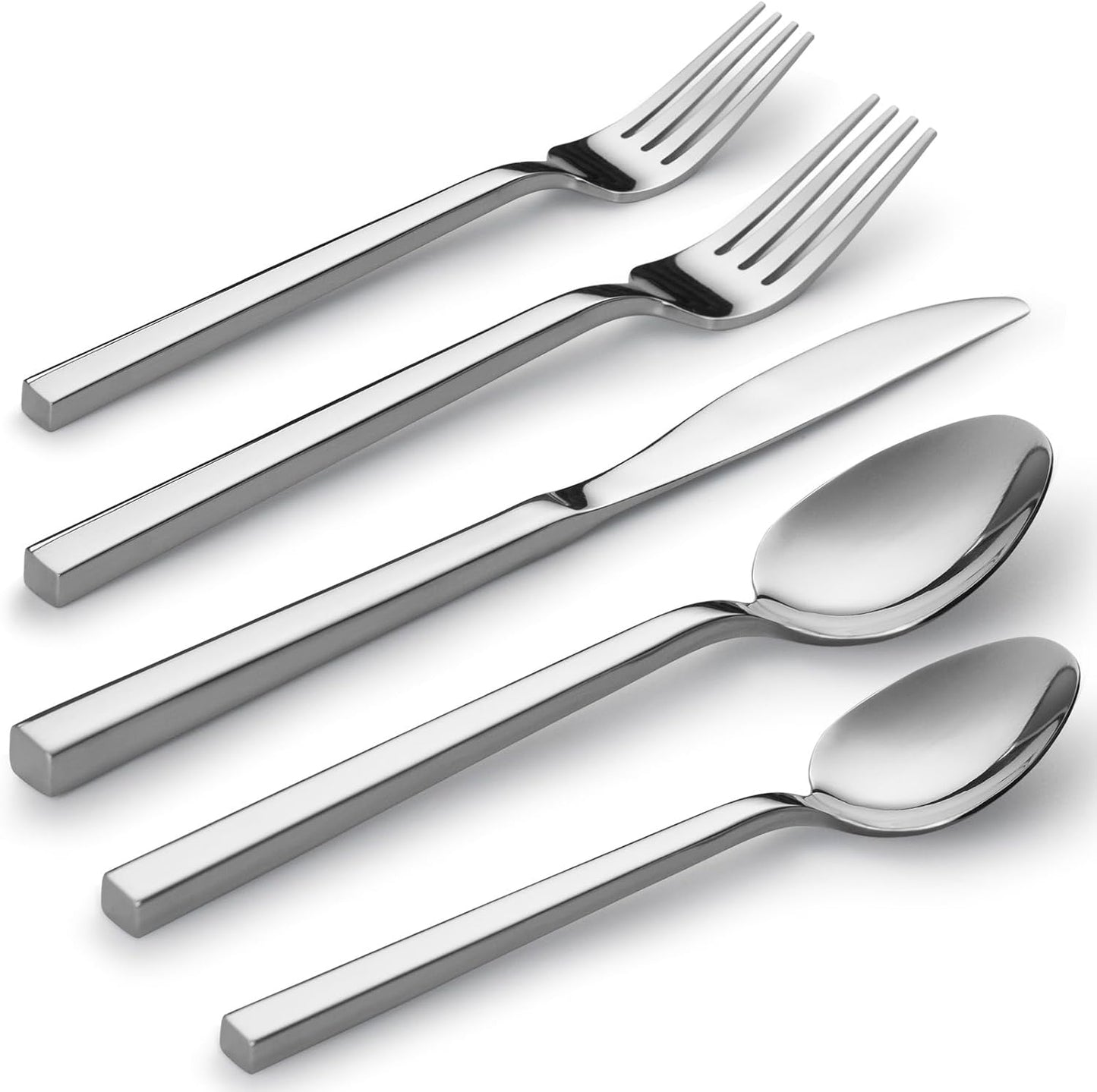 Alata Cube 40-Piece Forged Stainless Steel Flatware Set Cutlery Set, Silverware Set Service for 8, Mirror Finish, Dishwasher Safe