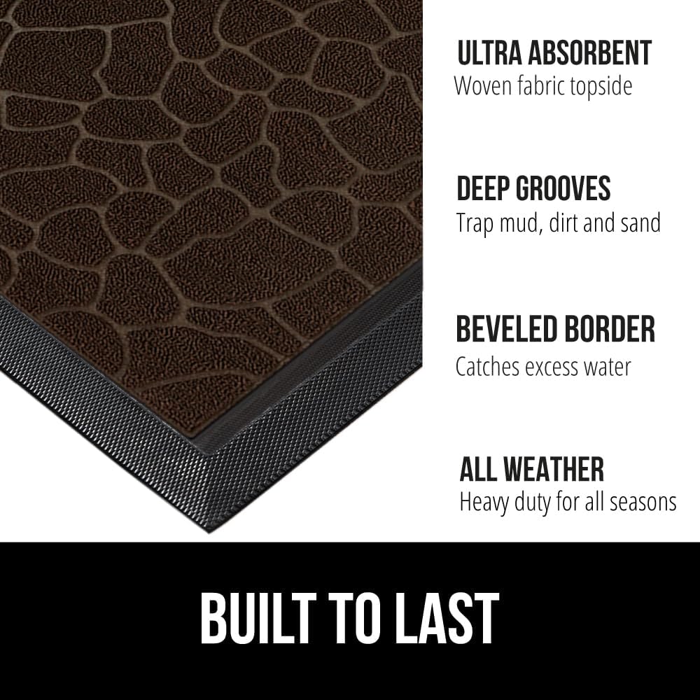 GORILLA GRIP 100% Waterproof All-Season WeatherMax Doormat, US Designed Natural Rubber, Stain and Fade Resistant, Low Profile Indoor Outdoor Door Mats, Easy Clean Patio Mat, 17x29, Dark Brown Pebble