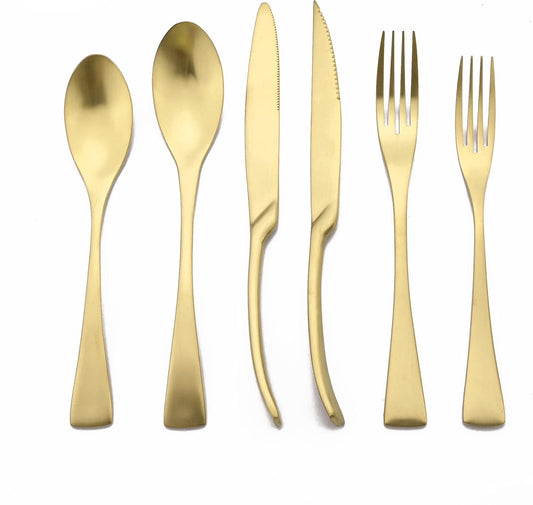 Luxury 18/10 Stainless Steel Matte Champagne gold Flatware Set - Silverware Cutlery Utensil Set Steak Knife Spoon and Fork Knife Serving Set,Service for 1 (6-Piece)