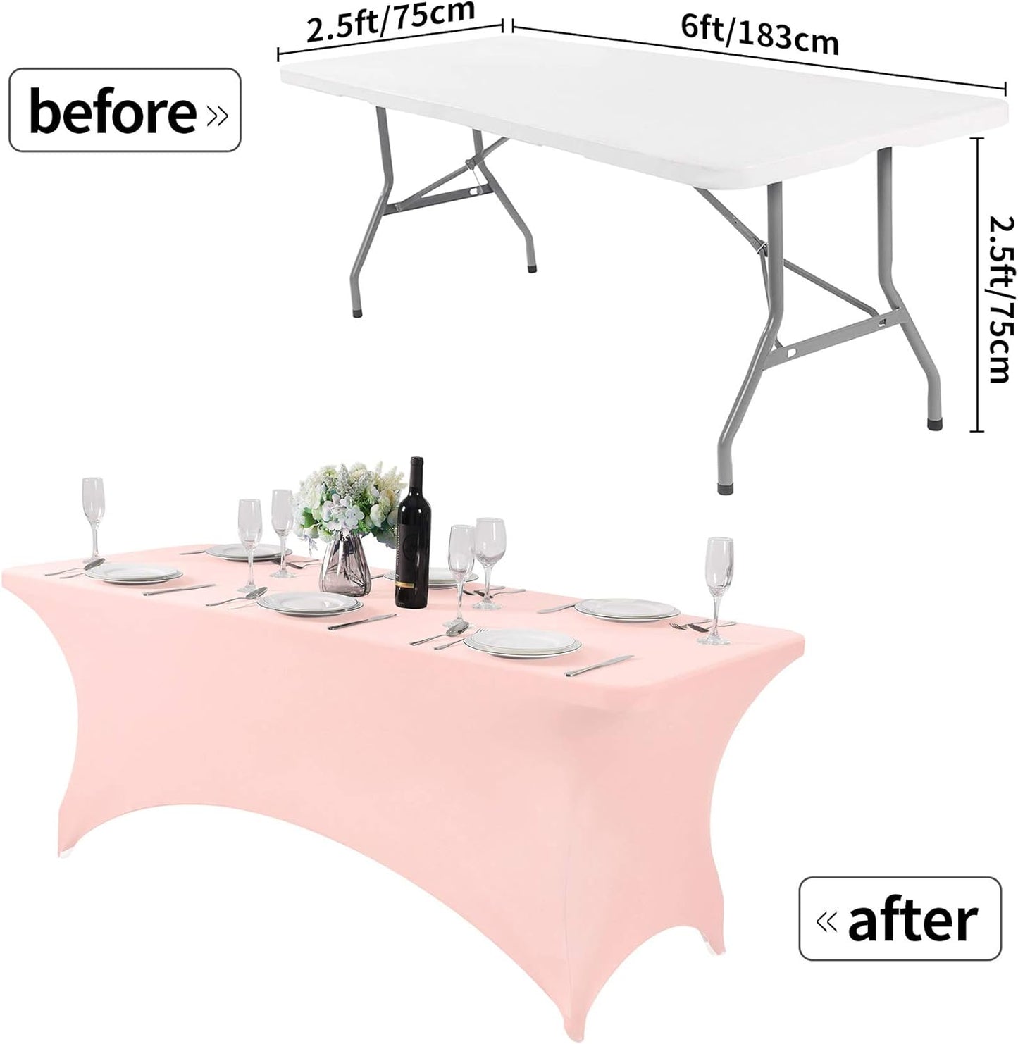 2Pack Spandex Table Cover for 6Ft or 4fT or 8ft Table Universal Fitted Stretch Tablecloth for Party, Banquet, Wedding and Events-Blush Pink