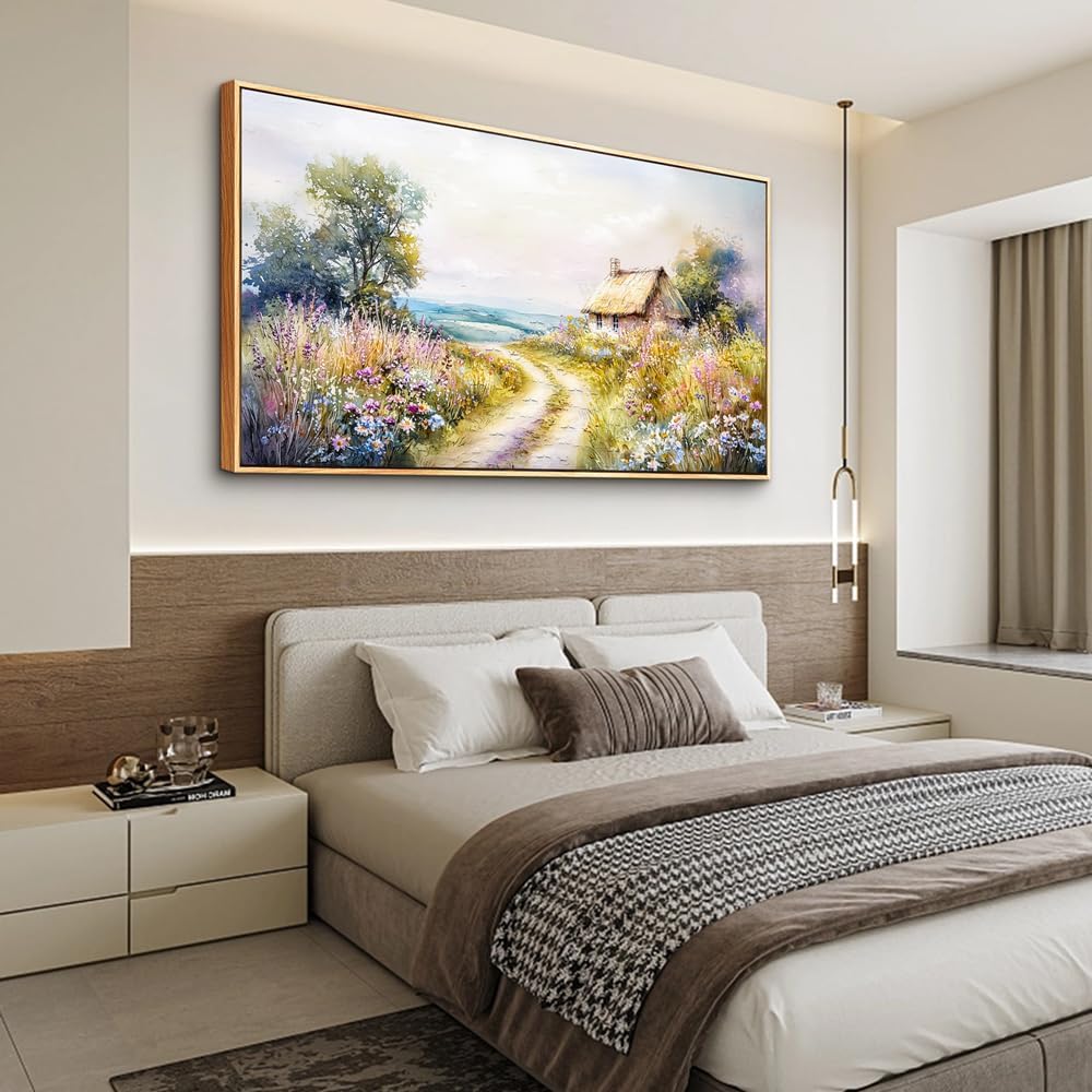 ZUITINGHUA Wood Framed Canvas Wall Art For Living Room Large Wall Decor For Office Bedroom Decoration Country Road Landscape Pictures Farmhouse Paintings Artwork Mural Aesthetic Home Decor 30x60 In