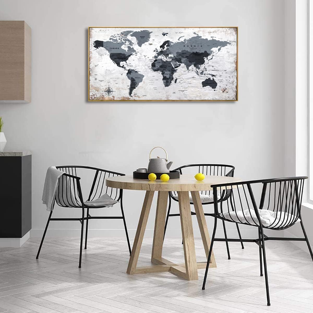 Framed wall art World Map Wall Art Canvas Picture 20inchx40inch Large Black and white Map of The World Canvas Painting Artwork Prints for Office Wall Decor Home Living Room Decorations Framed Ready to