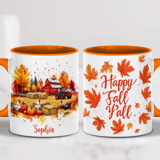 Personalized Fall Farm Coffee Mugs - Farm Lover Mugs Gift for Women Men - Fall Autumn Decor Gifts For Home Farmhouse Thanksgiving - Happy Fall Y'all Mug - 11oz Printed Ceramic Mug