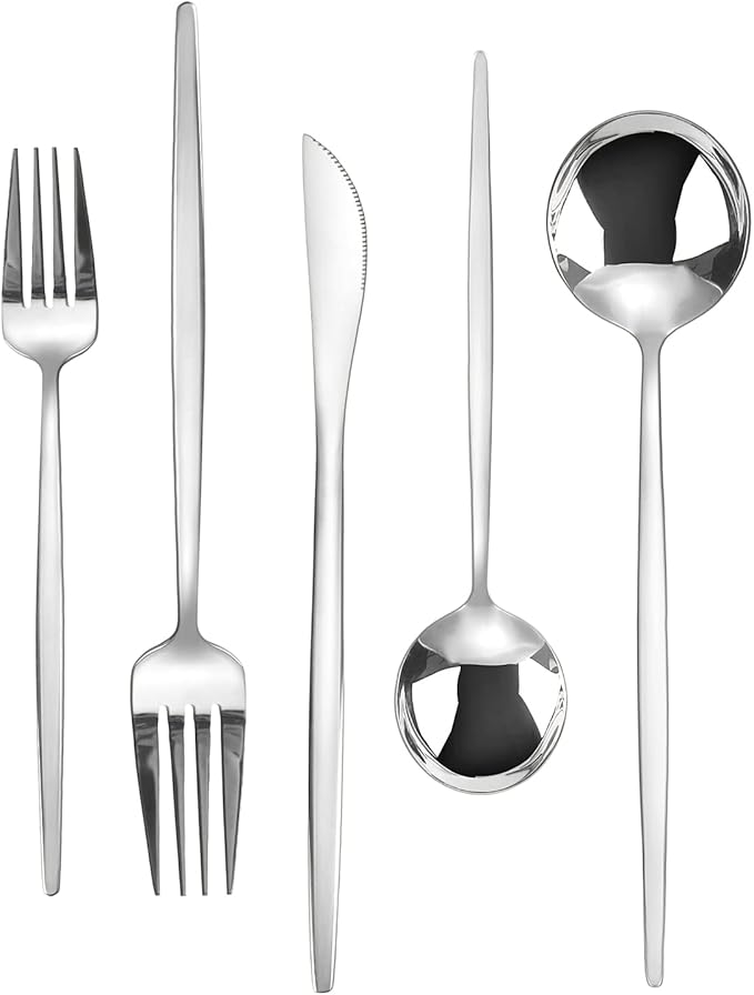 Silverware Set, KassKa 40 Pieces Flatware Cutlery Set, Stainless Steel Utensils Set Spoon Fork Knives Set for Home Restaurant and Kitchen, Mirror Polished Finished, Service for 8