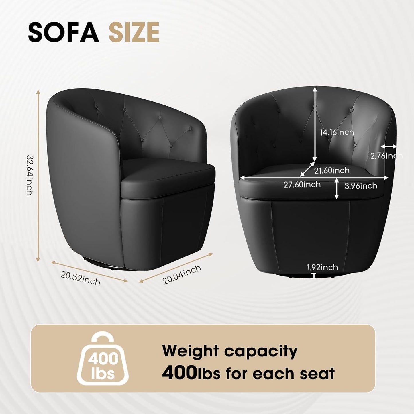 360° Swivel Leather Accent Chair, Modern Barrel Club Chair with Leather Upholstery and Sturdy Base, Comfortable Armchair for Living Room, Bedroom, Reading Nook, Brown