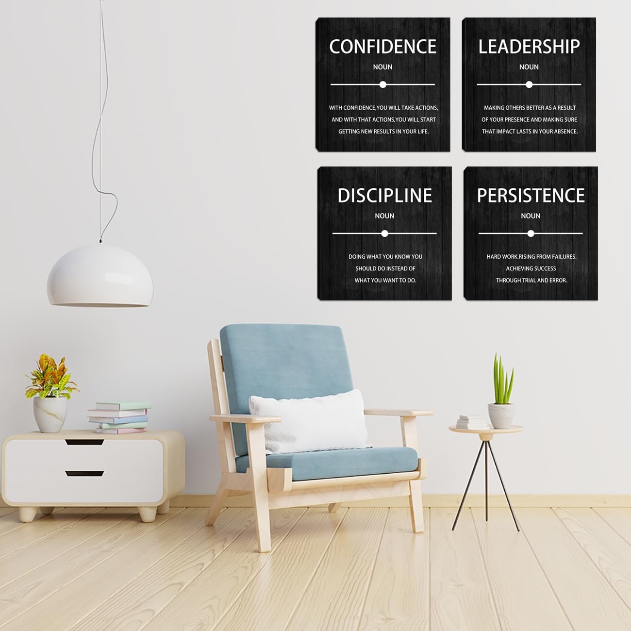 4 Pieces Inspirational Wall Art Motivational Office Quotes Wall Decor Success Quotes Wall Decor Artwork for Living Room Bedroom Home Office Wall Decoration Artwork 16”X16”X4