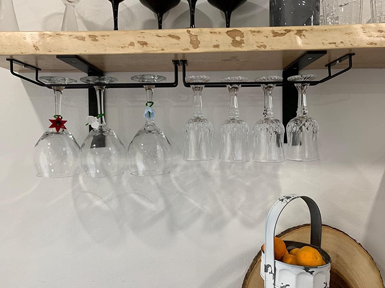 14-Inch Black Wine Glass Rack, Under Cabinet Wine Glass Holder, Stemware Rack, Hanging Stemware Holder, Set of 2