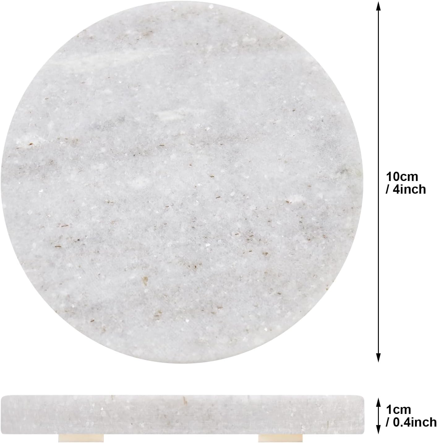 Light Gray Marble Coasters with Bling Particles Set of 4 - Natural Marble Stone Drink Coaster with Protective Silicone Feet, 4 inch Diameter, 0.4 inch Thick - Heat-Resistant Coasters for Coffee Table