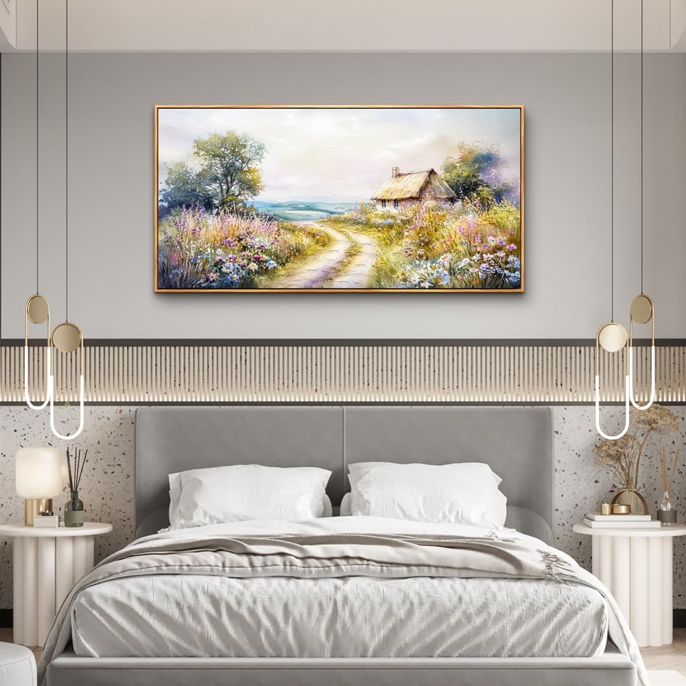 ZUITINGHUA Wood Framed Canvas Wall Art For Living Room Wall Decor For Bedroom Office Wall Decoration Country Road Landscape Paintings Farmhouse Pictures Artwork Room Aesthetic Home Decor 20x40 In