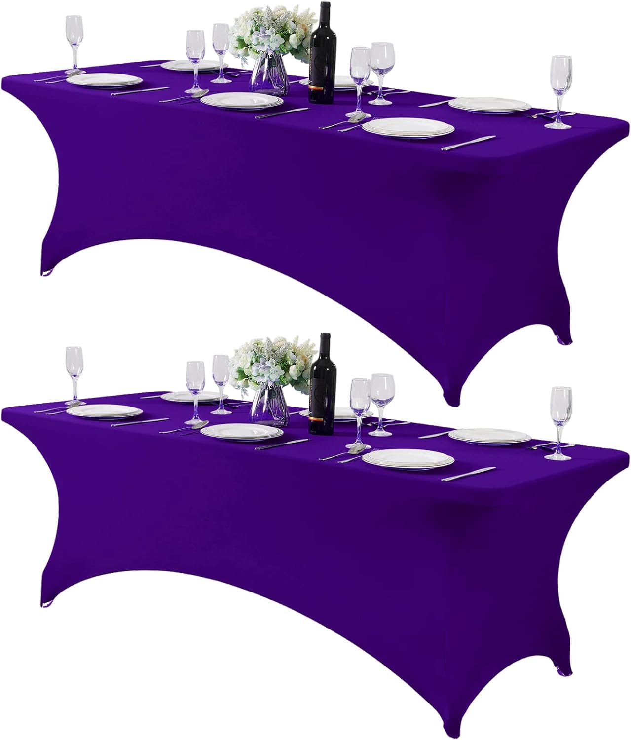 2Pack Spandex Table Cover for 8FT or 4ft or 6ft Table Universal Fitted Stretch Tablecloth for Party, Banquet, Wedding and Events-Purple