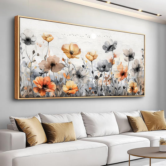 ZUITINGHUA Large Wood Framed Wall Decor For Living Room Canvas Wall Art For Office Modern Wall Decorations For Bedroom Flowers Landscape Paintings Farmhouse Pictures Artwork Home Decor 24x48 In