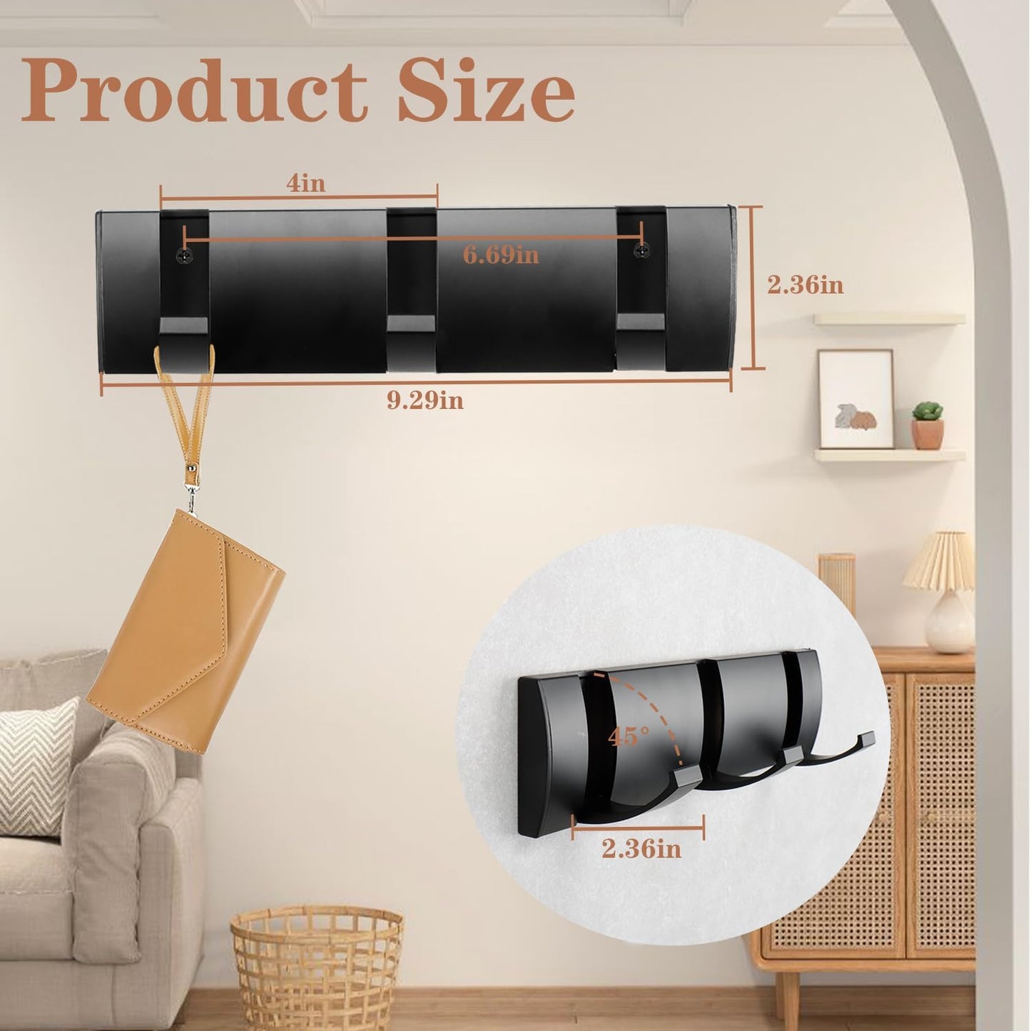 Folding Coat Hooks, Wall Mounted Coat Rack with 3 Retractable Hooks, Heavy Duty Towel Rack for Bathroom Wall Hook for Hanging Clothes Bathrobe, Stainless Steel Coat Hanger for Entryway(Black)