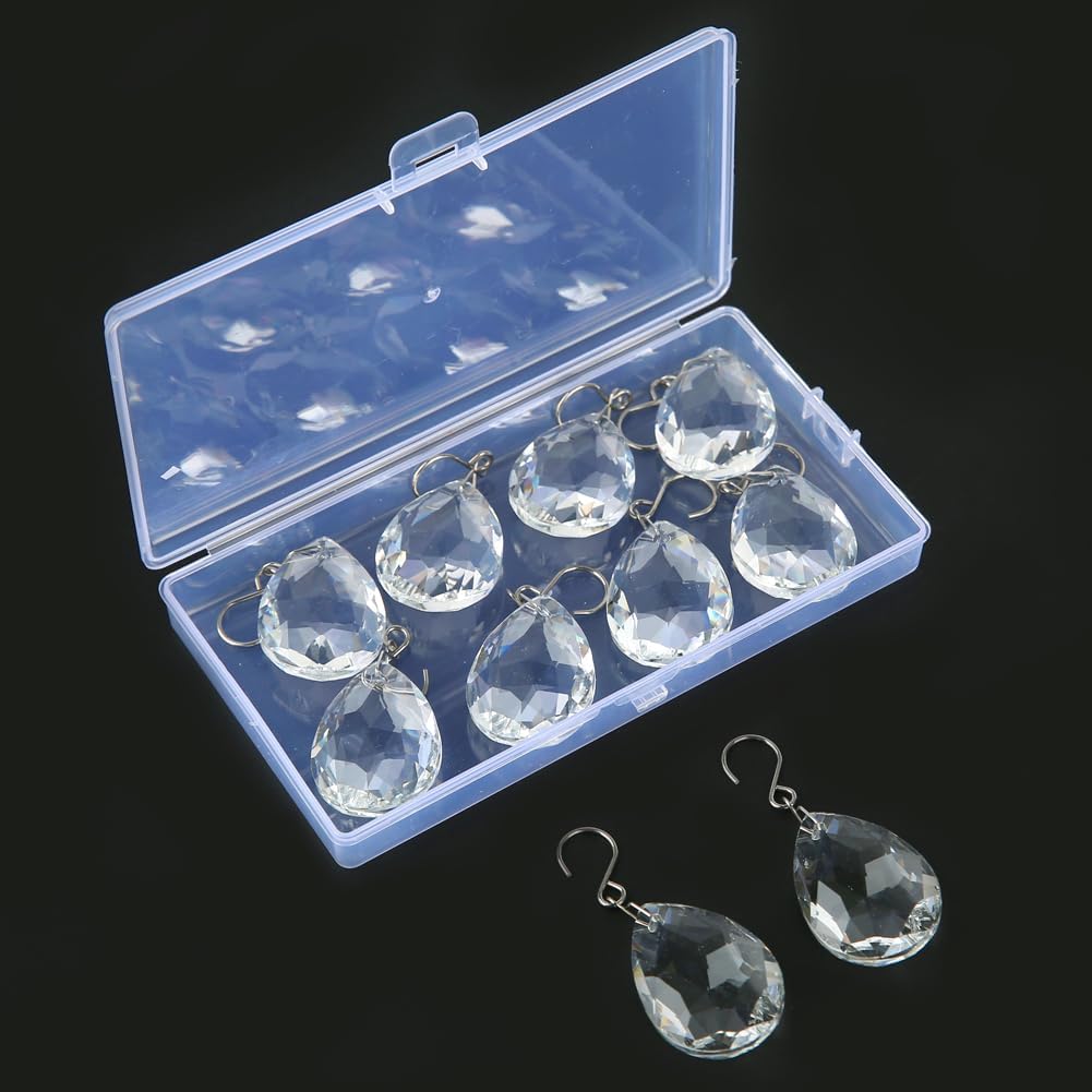 10pcs 38mm Crystal Suncatcher, Hanging Clear Teardrops Crystals Chandelier Parts Prisms Pendants with Hook for Windows Lamp Christmas Tree Decorations Home Decor