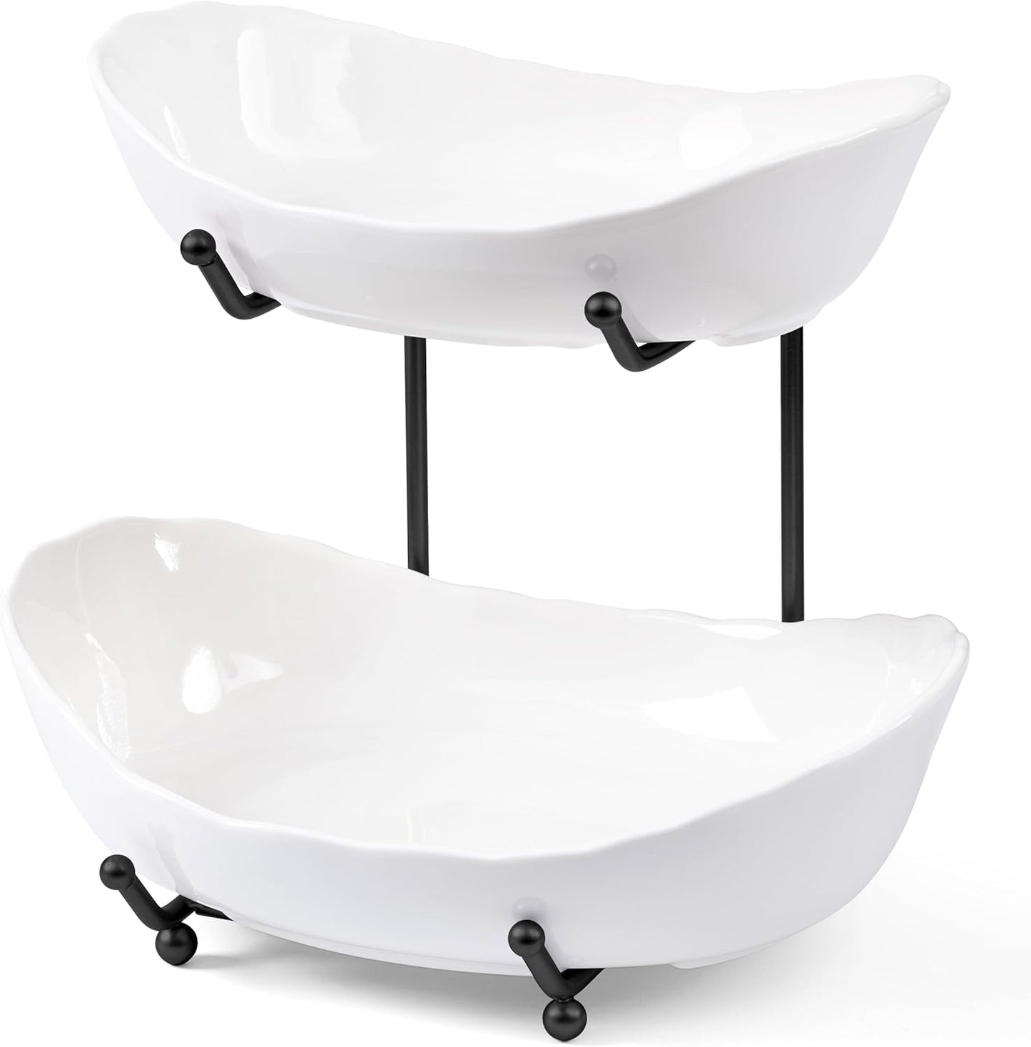 HBlife Fruit Bowl for Kitchen Counter - 2 Tier Ceramic Fruit Rack, Fruit Basket for Fresh Fruit&Veggies, Tiered Fruit Platter Serving Trays for Party