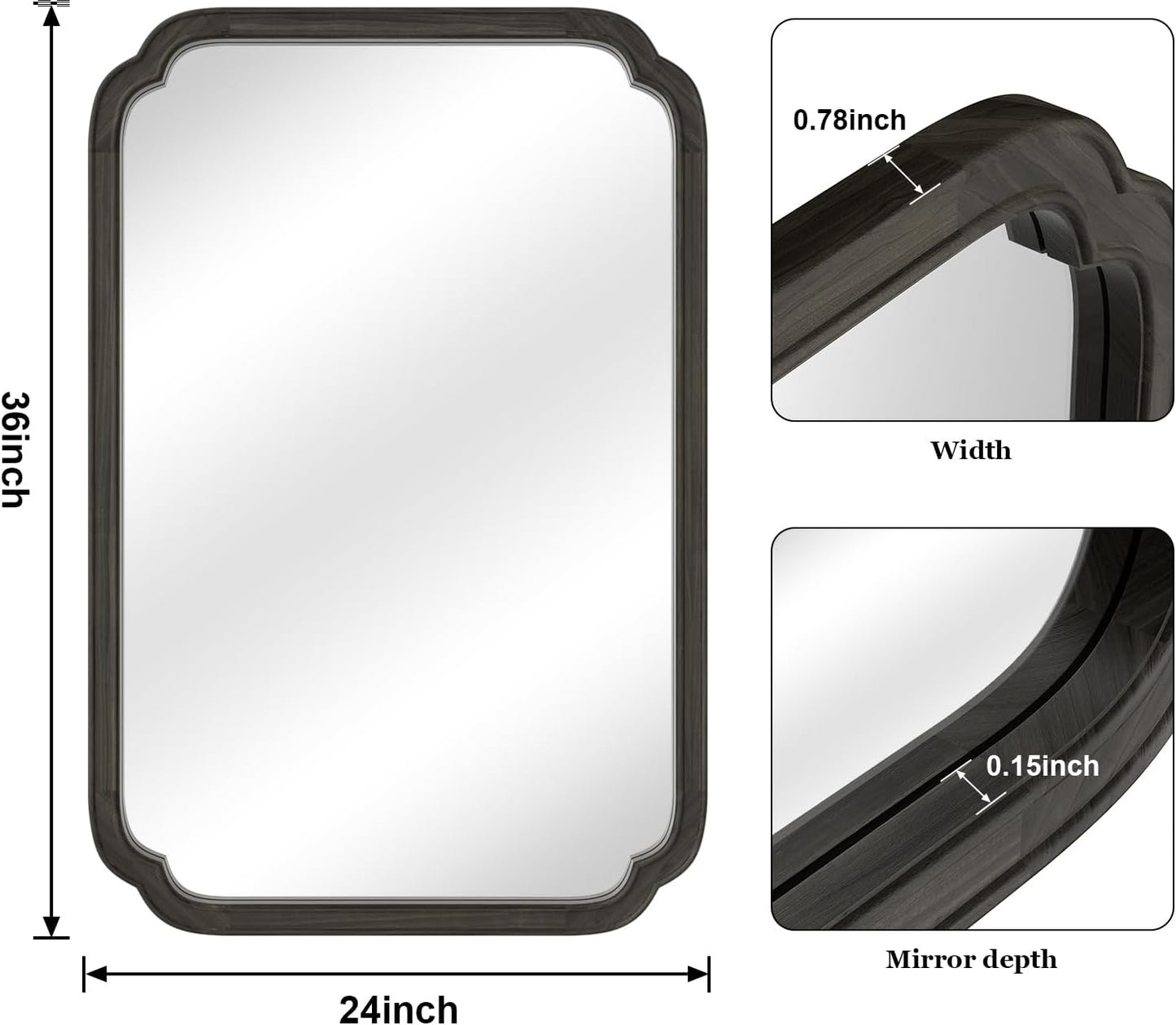 WallBeyond 24" x 36" Rounded Corner Arch Wall Mirror with Wood Frame for Entryway, Living Room or Bedroom Home Decor - Light Woodgrain [24" x 36" Black]