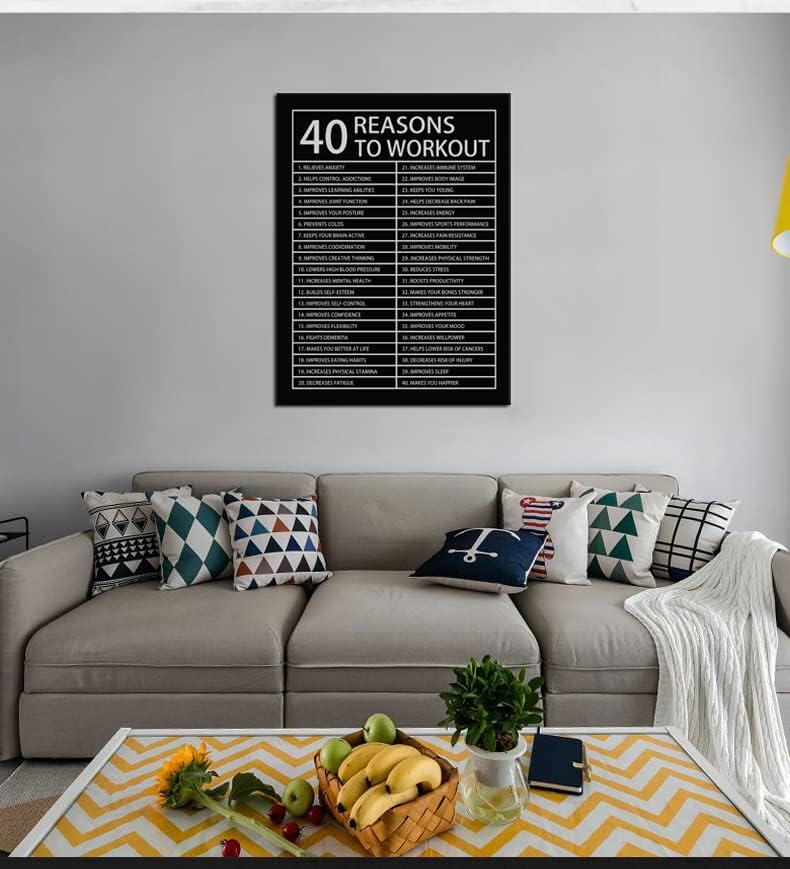 40 Reasons to Workout Motivational Posters Inspirational Wall Art Picture Printed Stretched and Framed for Office Wall Art Modern Home Decor Canvas Painting Artwork Ready to Hang [30''W x 40''H]