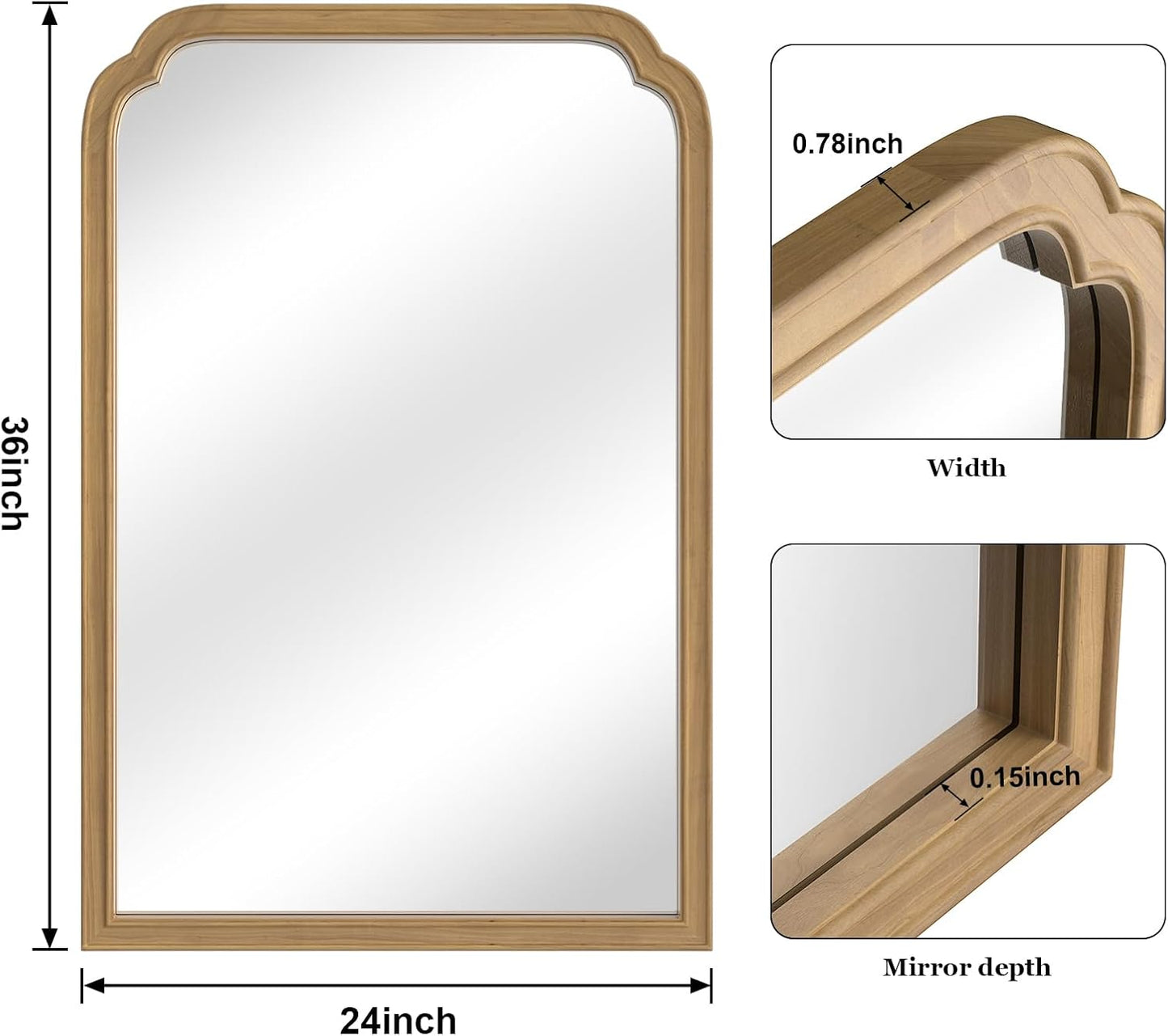 WallBeyond Wood Bathroom Mirrors for Wall Mounted, 24" x 36" Rustic Wood Frame Wall Mirrors Decorative for Living Room or Bedroom Vanity Mirror (Natural Color)