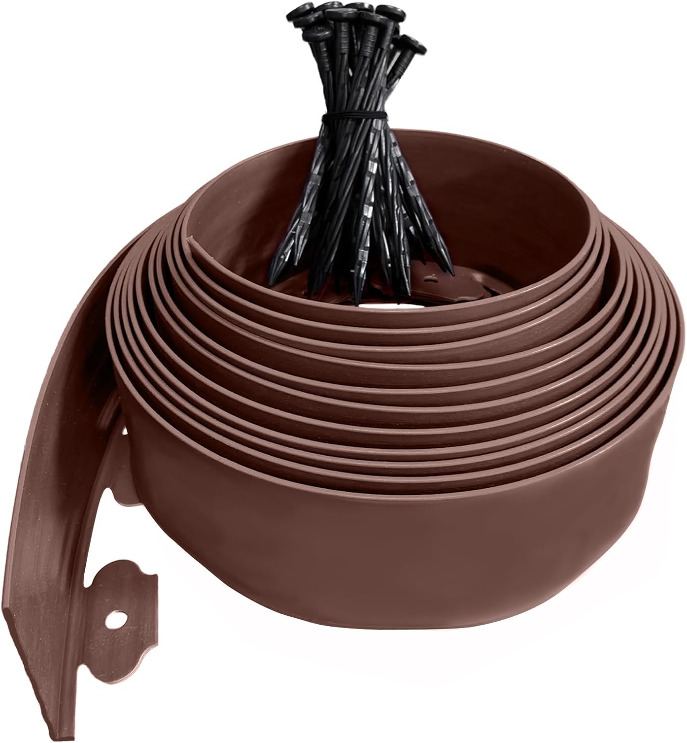 Garden Edging 33FT, 4IN High Landscape Edging Border Plastic Lawn Edging Roll with 30 Spikes for Yards, Flower Bed Edge, Sidewalks, Pathway, Brown