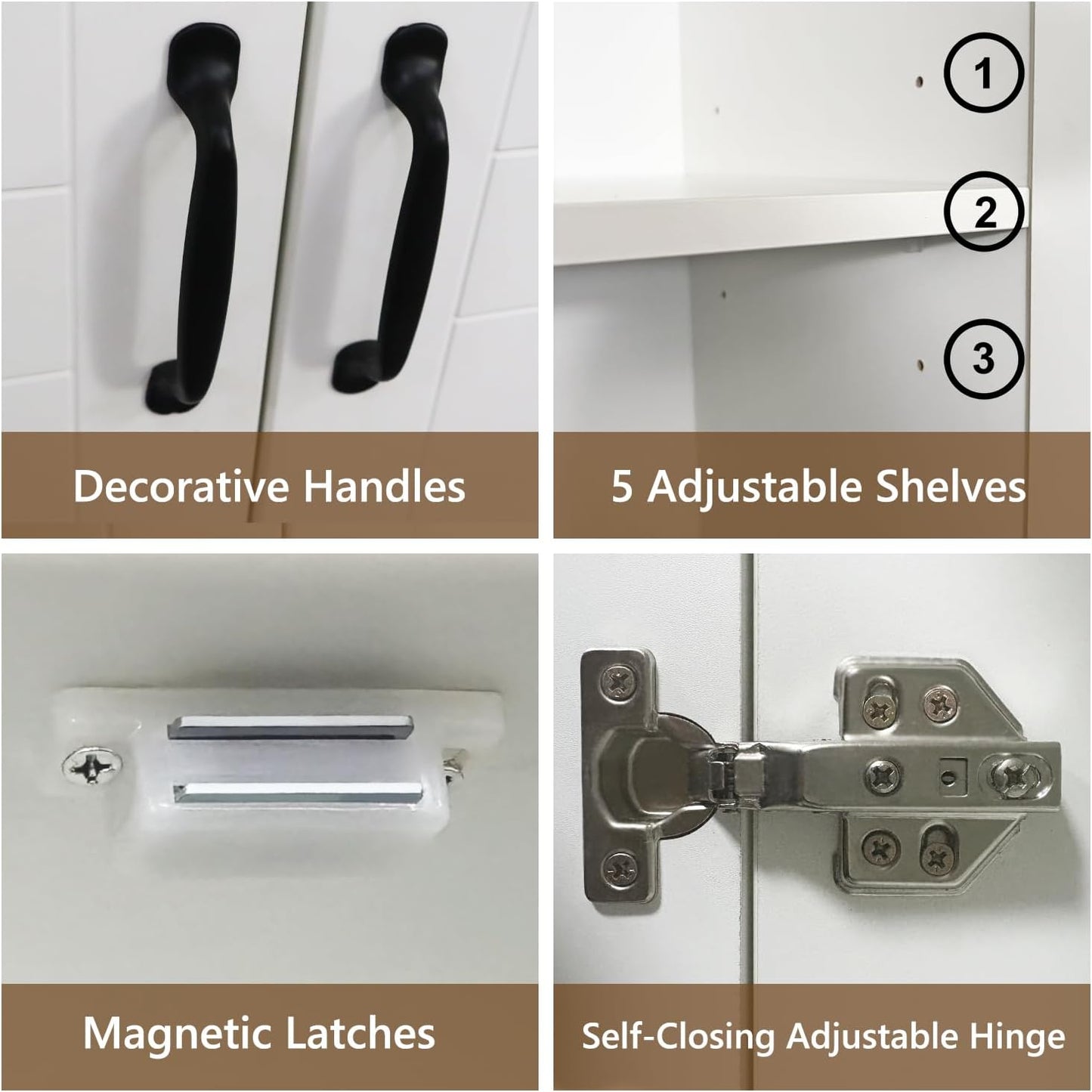 71" Tall Pantry Cabinet/Storage Cabinet, Wood Cupboard with 2 Door and 3 Adjustable Shelves for Kitchen, Dining Room, Living Room, Bathroom (Style 2)