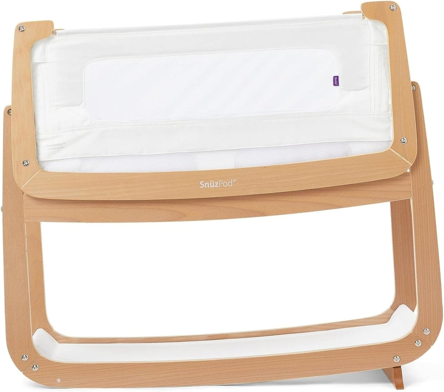SnuzPod 4 Rocking Baby Bassinet Bedside Sleeper - Lightweight, Portable Bedside Bassinet, Lift Off Crib, Zip Down Wall, 3D Breathable Mattress, 6 Height Settings and Comfort Incline Mode, Natural