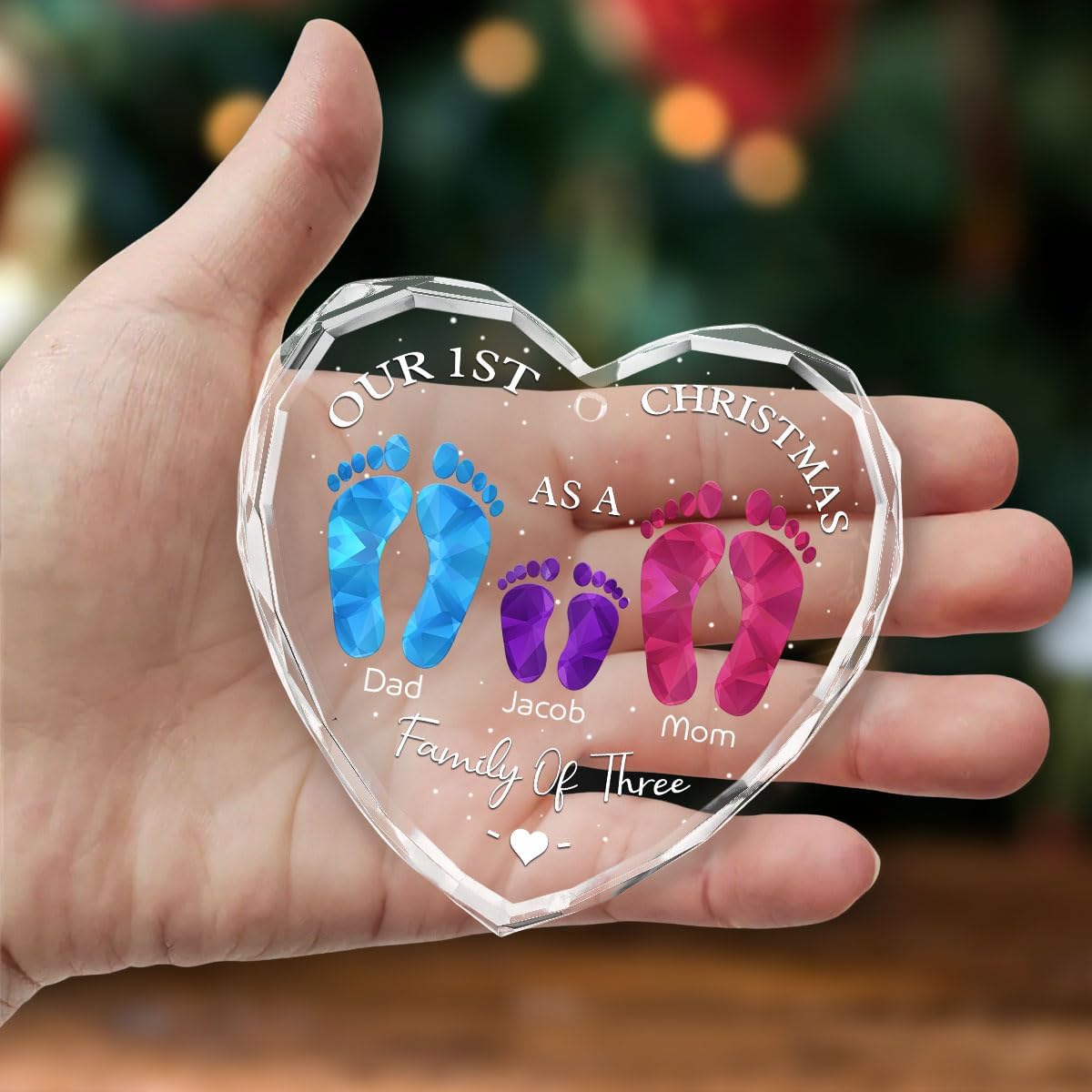 First Christmas As A Family - Personalized Custom Glass Ornament for Family of 5 People and Pets, 1st Xmas Family Ornament 2025 Baby's First Christmas