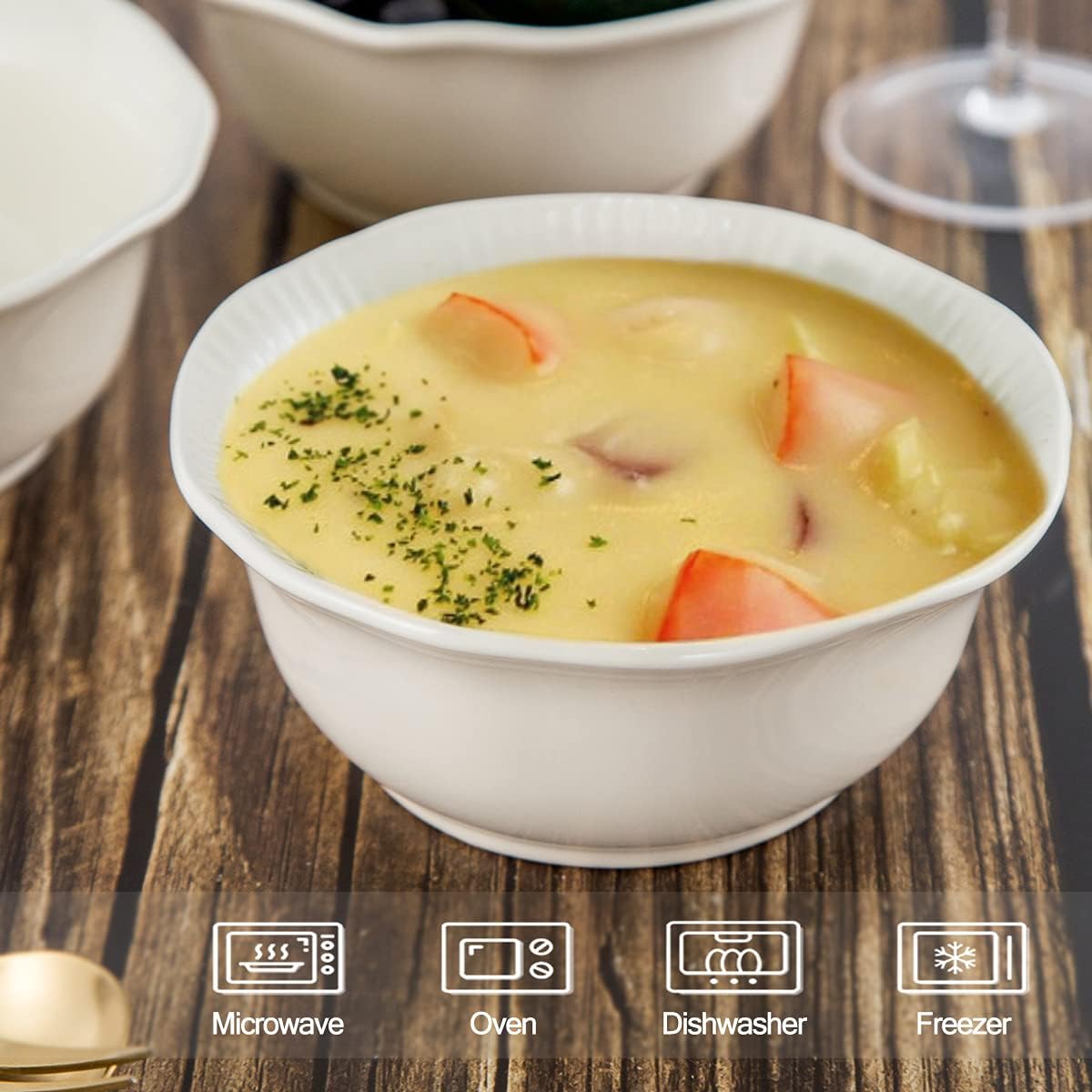 Hasense Soup Bowls 20 OZ, Ceramic Bowls Set of 4 for Kitchen, Stoneware Porcelain Cereal Bowls for Soup, Cereal, Oatmeal, Fruit, Salad, Noodle and Rice, Microwave Dishwasher Safe, Ivory