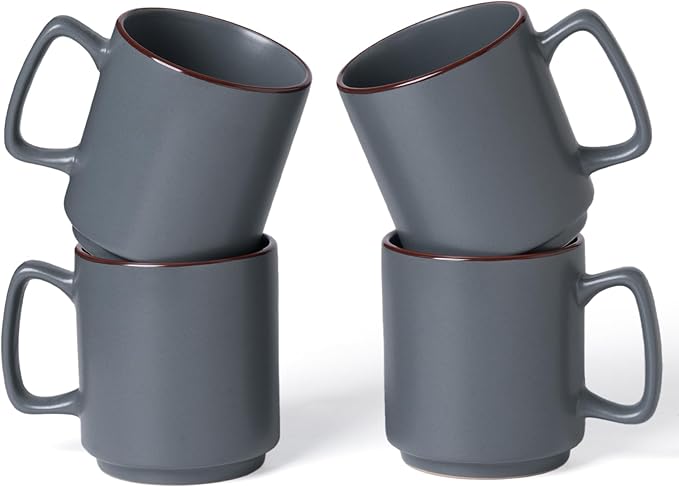 famiware Coffee Mugs Set of 4, Nebula 14oz Coffee Mugs, Ceramic Cup Set with Handle for Latte, Tea, Milk, Cappuccino, Cocoa, Charcoal