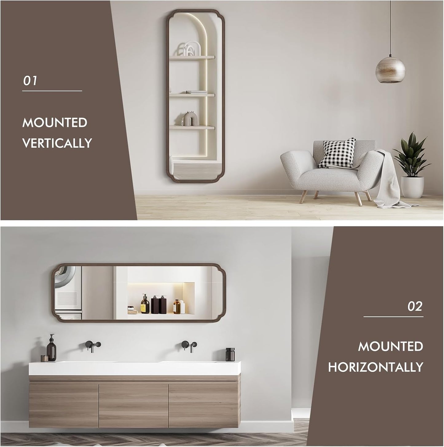 WallBeyond Full Length Mirror Wall Mounted 65"x22", Rustic Wooden Frame Floor Mirror, Large Full Body Mirror for Bedroom, Leaning or Hanging Against Wall (Walnut Solid Wood)