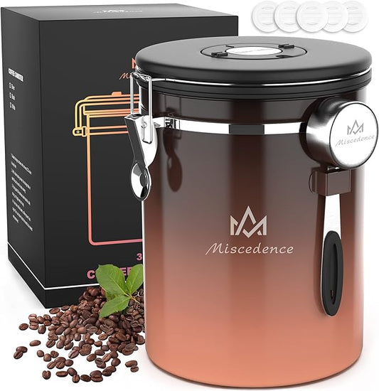 35OZ Coffee Canister for ground coffee with Date Tracker,copper color 304 Stainless Steel Kitchen Food Airtight storage container for Coffee Beans or Grounds, Tea, Sugar(35oz-Gradient)