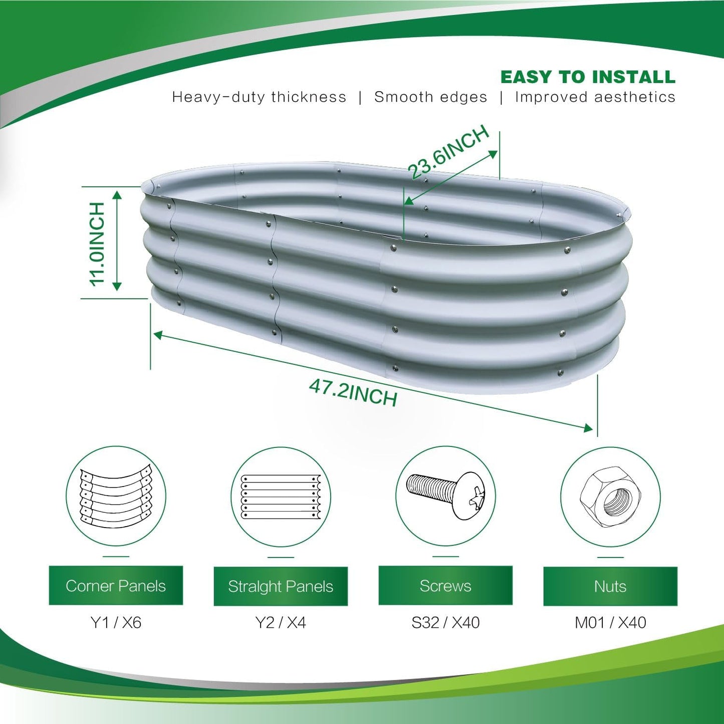 Gardmax 2 Pack Galvanized Raised Garden Bed, Lightweight Planter Boxes Outdoor with Easy Assembly, Large Garden Bed for Vegetables, Fruits, Flower Silver