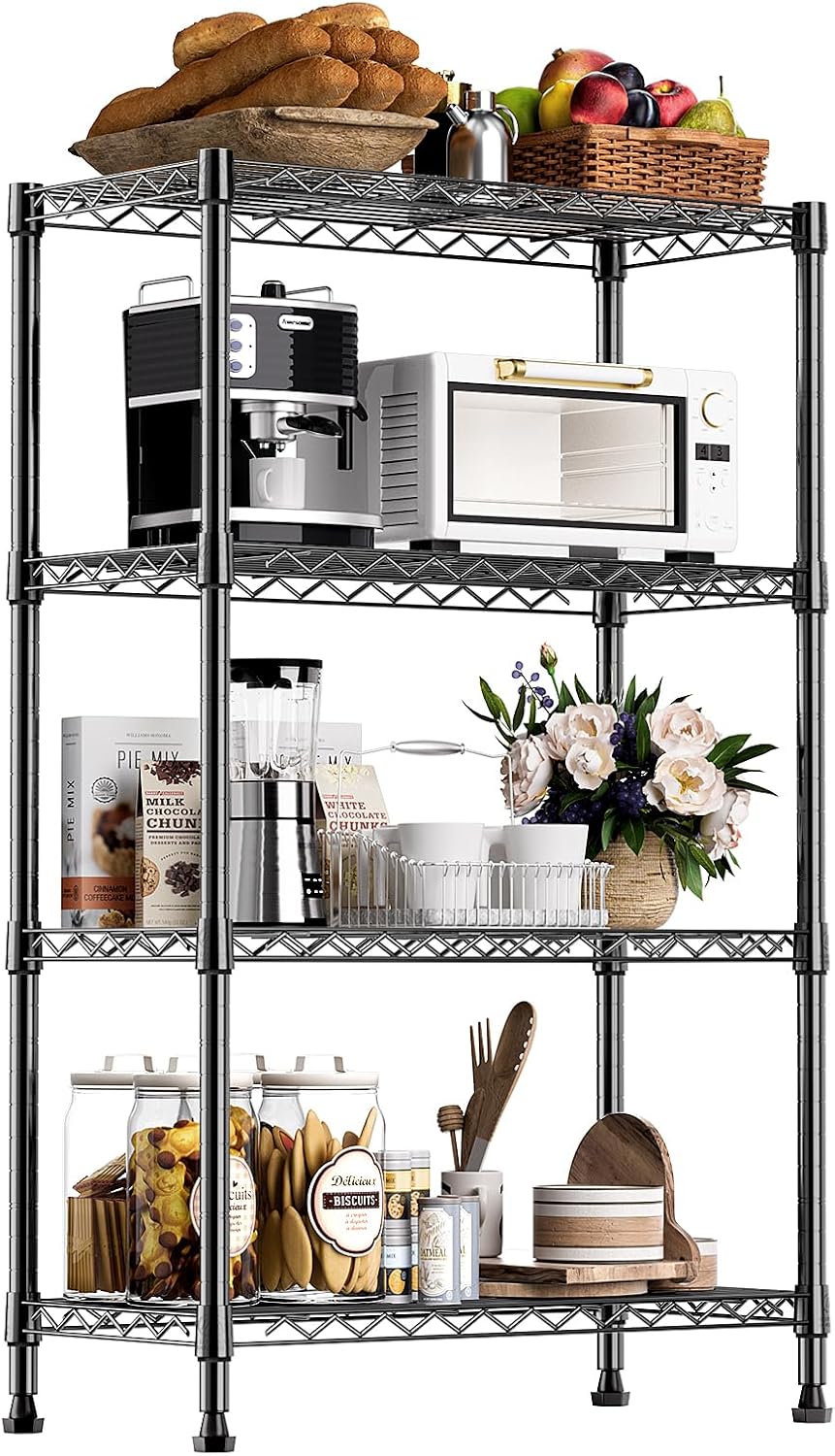 1000 lbs Storage Shelving Steel Heavy Duty 4-Tier Utility Shelving Unit Steel Organizer Wire Rack for Home,Kitchen,Office,Black (13.7" D x 23.6" W x 53.4" H)