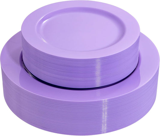 FLOWERCAT 60PCS Purple Plates - Heavy Duty Purple Plastic Plates Disposable for Easter Party/Wedding - Include 30PCS 10.25" Dinner Plates and 30PCS 7.5" Dessert Plates
