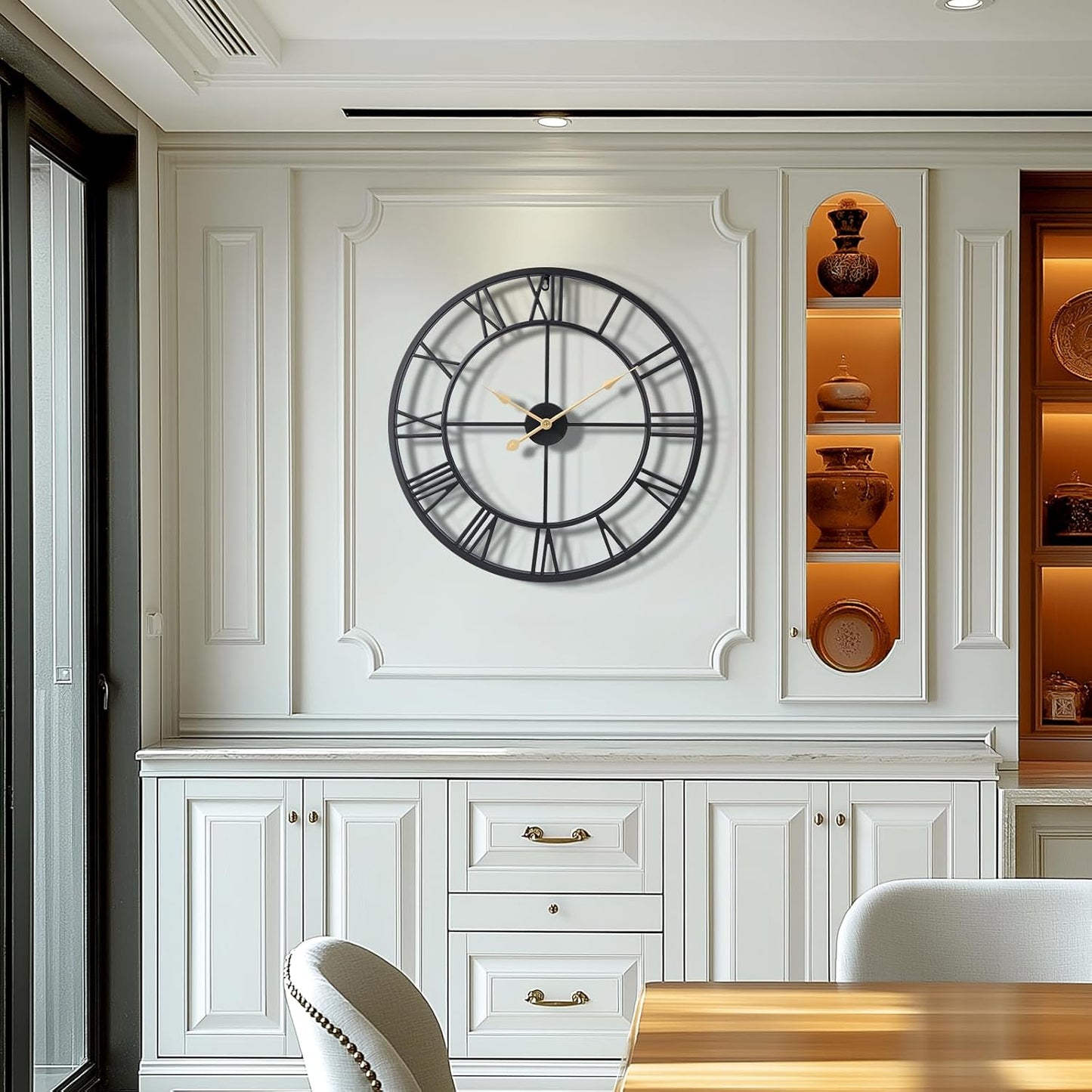 Tatub 24 Inch Large Wall Clock for Living Room Decor, Roman Numeral Modern Round Decorative Metal Large Wall Clock for Bedroom and Kitchen, Silent, Non Ticking, Battery Operated