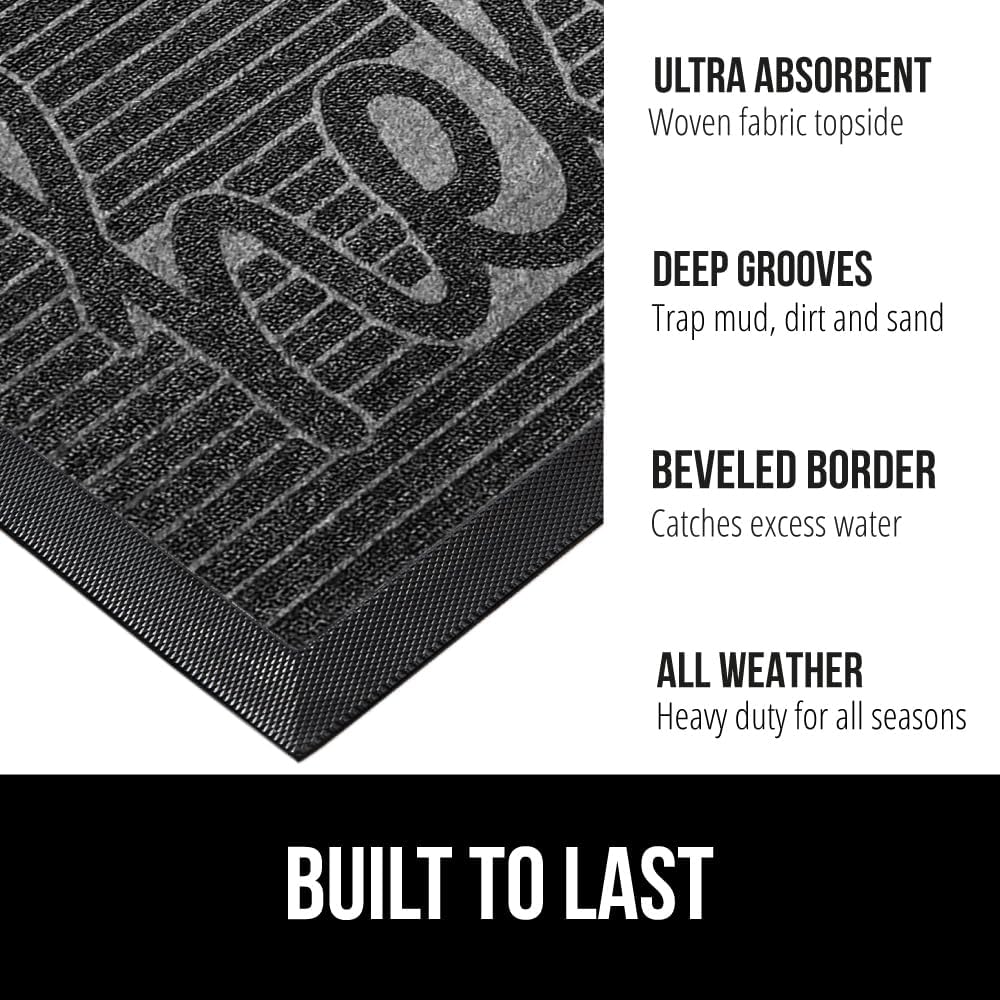 GORILLA GRIP 100% Waterproof All-Season WeatherMax Doormat, US Designed Natural Rubber, Stain and Fade Resistant, Low Profile Indoor Outdoor Door Mats, Easy Clean Patio Mat, 17x29, Charcoal Hello