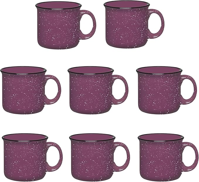 Set of 8 Ceramic Campfire Mugs – 15 Oz, Purple – Coffee & Tea Cups for Home, Work, Travel, Camping – Customizable, Great for DIY, Events, Companies