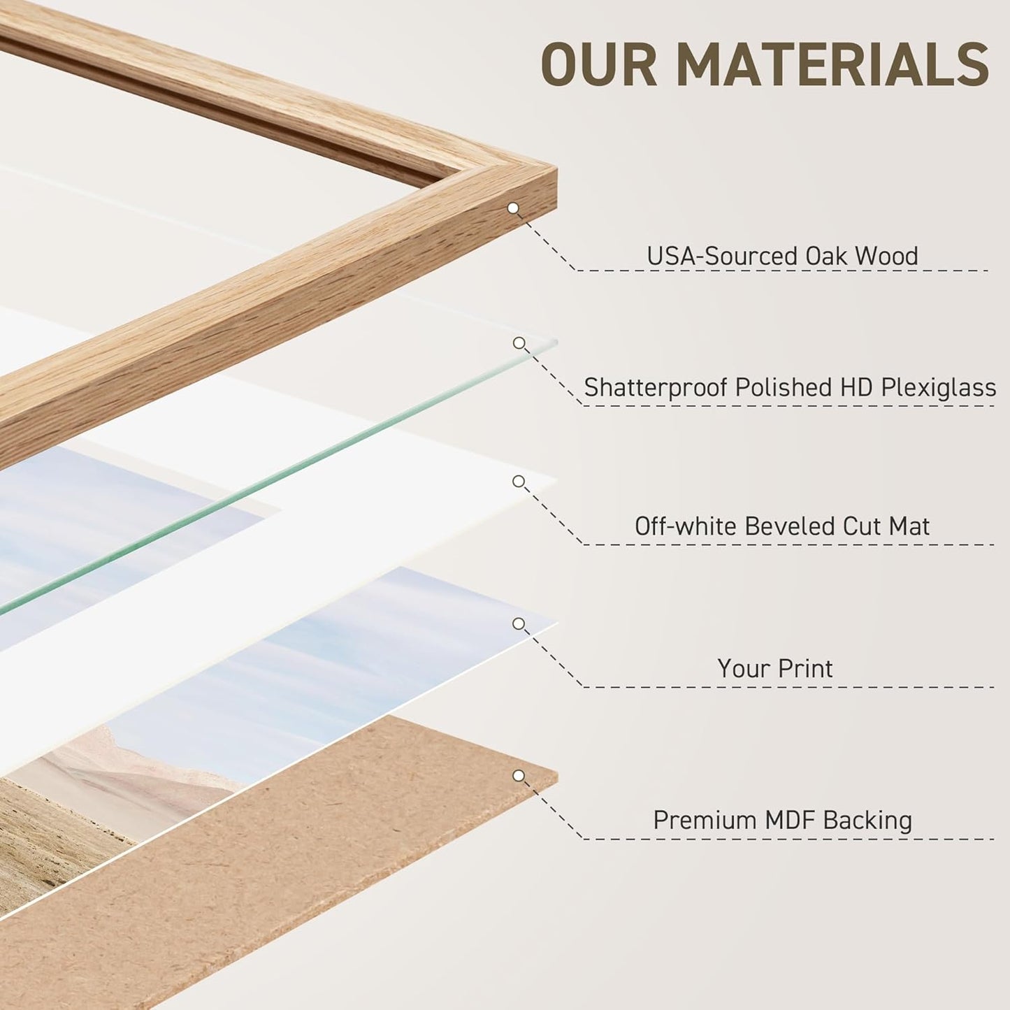 16x20 Picture Frame Set of 4 Natural Solid Oak Photo Frames with 11x14 Removable Mat Wall Hanging Large Handcrafted Frame with HD Plexiglass Wall and Tabletop Display Large Poster Frame