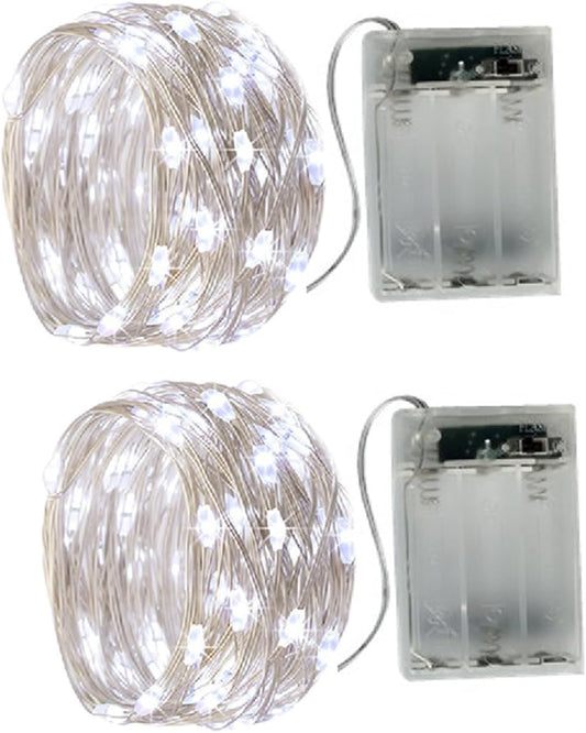 2 x20LEDs Fairy Lights Battery Operated, Silver Wire 2 Mode Chains String Lights for Bedroom Christmas Party Decoration (Cool White, 6.6)