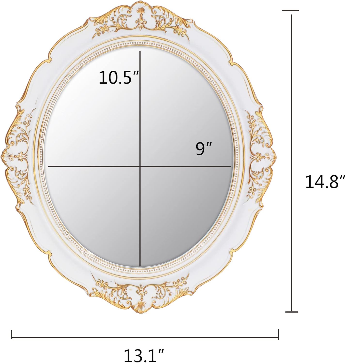 Vintage Decorative Wall Mirror 14.8 x 13.1 Inch Oval Mirror White