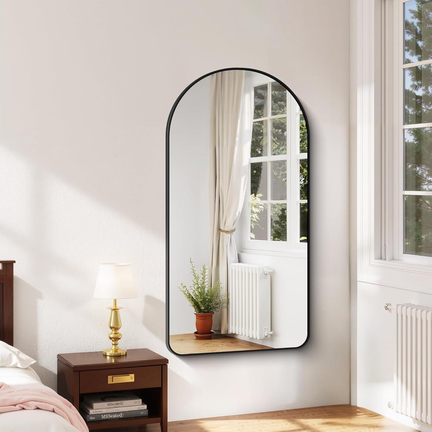 Arched Bathroom Mirror, 24"x48" Black Arched Mirror for Bathroom, Wall Mounted Mirror, Black Vanity Wall Mirror w/Metal Frame for Bedroom, Entryway, Living Room, Vertically Hanging