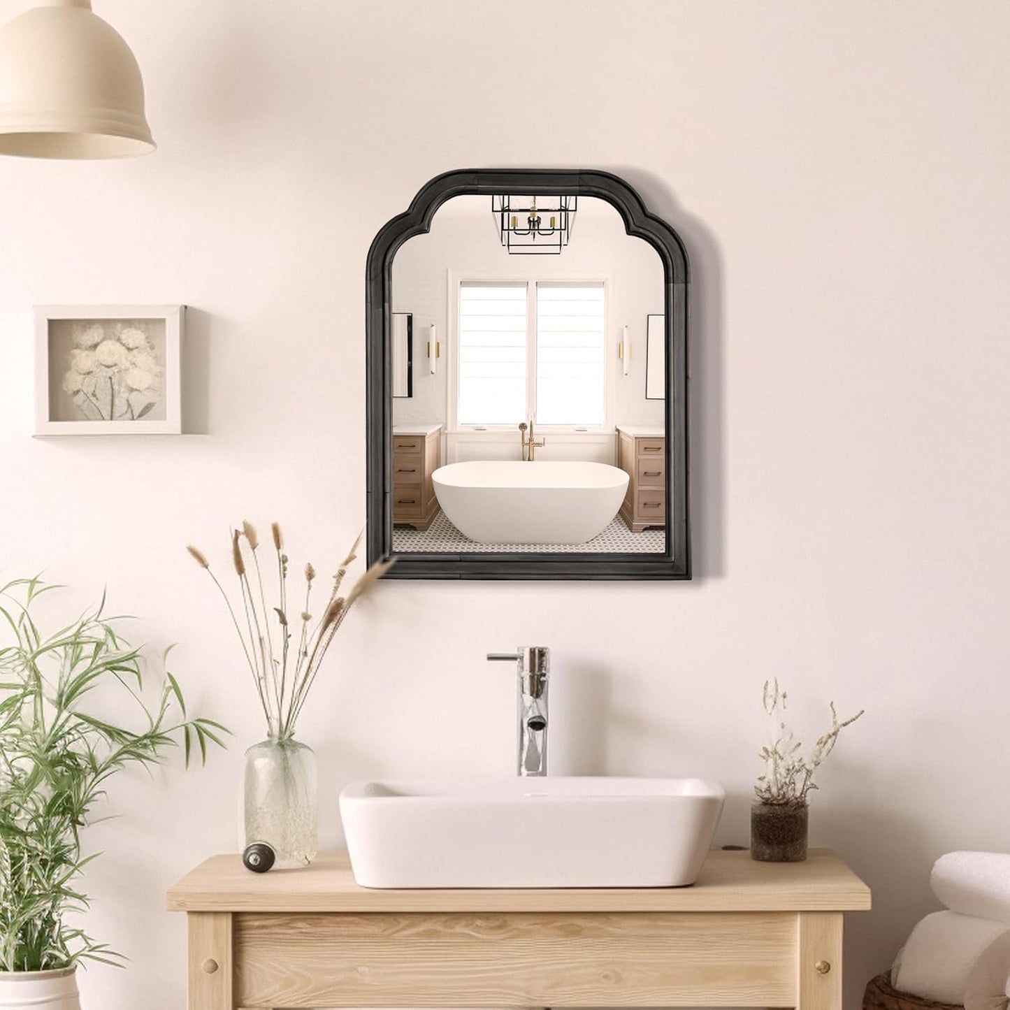 WallBeyond Wood Bathroom Mirrors for Wall Mounted, 16" x 20" Rustic Wood Frame Wall Mirrors Decorative for Living Room or Bedroom Vanity Mirror (Black)