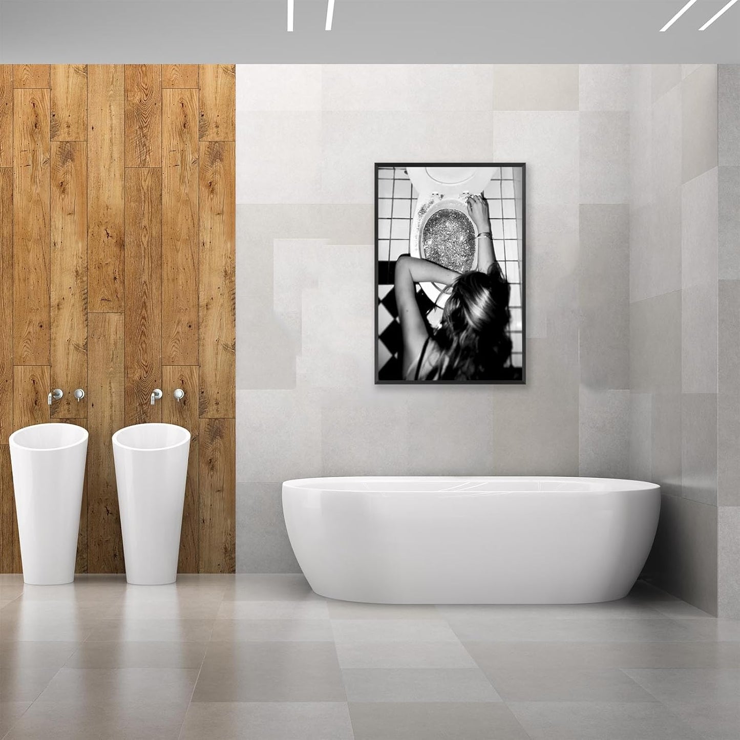 Funny Bathroom Wall Art Black and White posters Bar Disco Party prints painting Girls Bathroom Canvas wall art Funky aesthetics Teen Girl Bedroom wall decor for 24x36in Framed