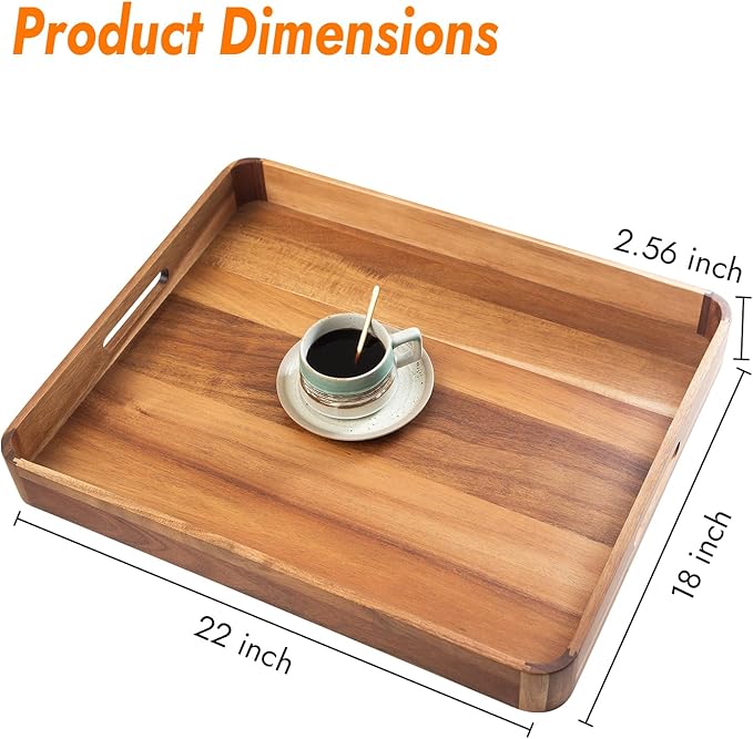 Wooden Serving Tray with Handles,Rustic Ottoman Tray for Kitchen Counter/Coffee Table/Living Room Decor,Versatile Tray for Party Picnic Barbecue