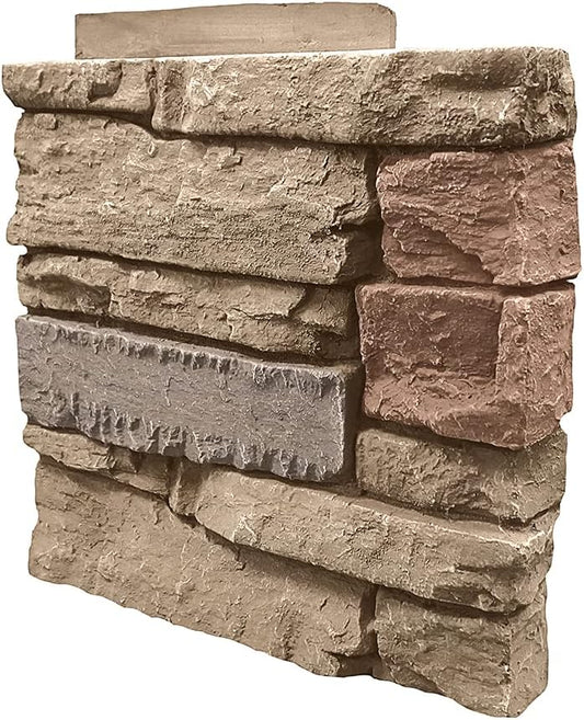 GenStone Faux Stacked Stone Right Corner Panel 12.5" x 11.25" in Desert Sunrise Color for Do It Yourself Friendly Home Improvement Projects