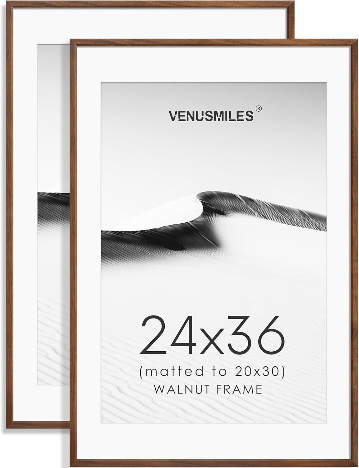 24x36 Poster Frame Set of 2 Natural Solid Walnut Photo Frames with 20x30 Removable Mat Wall Hanging Large Handcrafted Frame with HD Plexiglass Wall and Tabletop Display Large Picture Frame