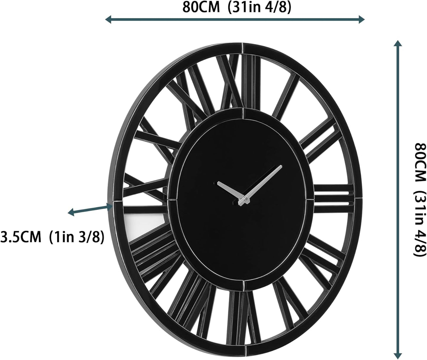 SHYFOY Large Wall Clock - 31.5" Modern Black Wall Clock with Roman Numerals, Decorative Wall Clocks for Living Room, Bedroom, Office - Easy to Hang, Silent Non-Ticking