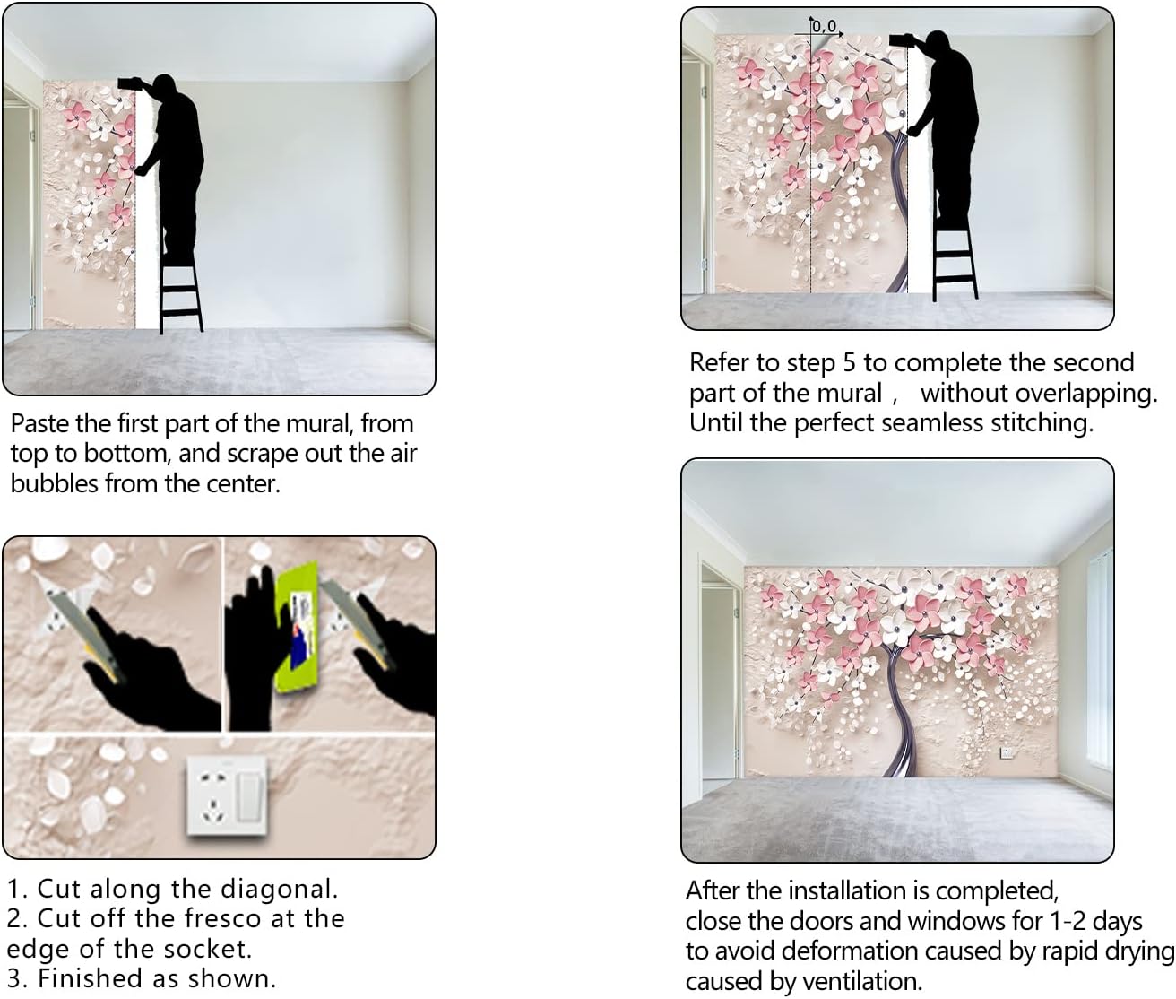 3D Relief Abstraction Pink Flowers Tree Mural Bedroom Floral Wallpaper Room Decor Living Room tv Background Large Wall Mural - 160"x108" (Not Peel and Stick)