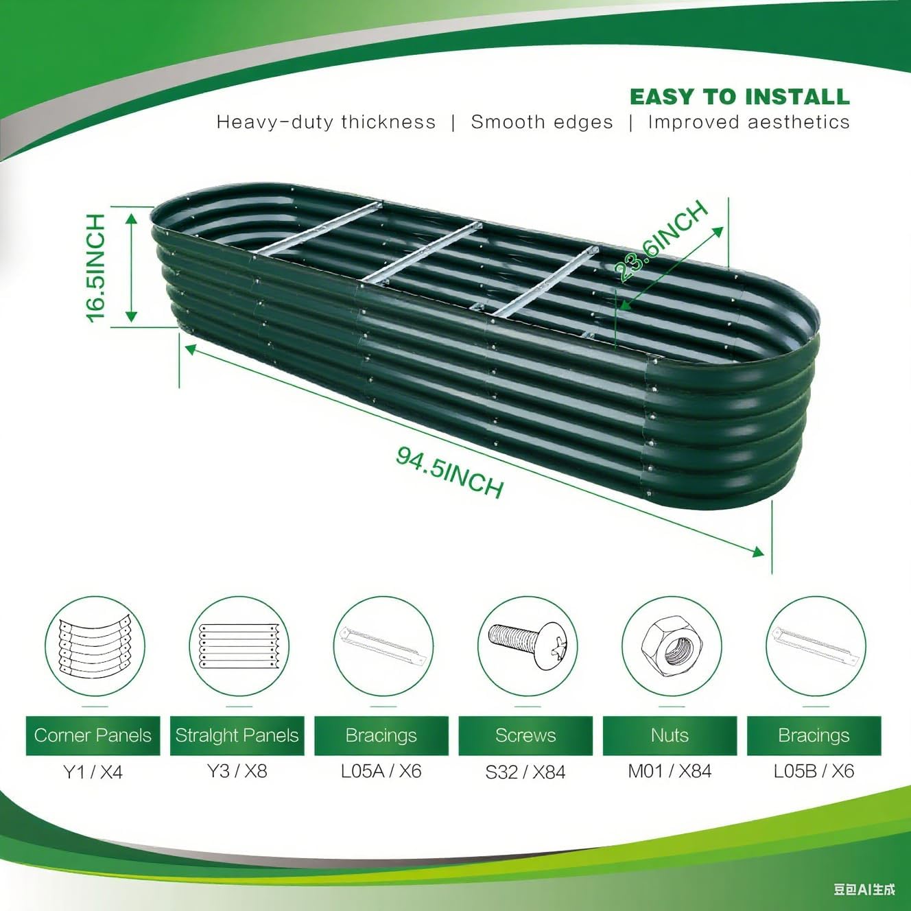 Gardmax Galvanized Raised Garden Bed, Lightweight Planter Boxes Outdoor with Easy Assembly, Large Garden Bed for Vegetables, Fruits, Flower Dark Green 8FT