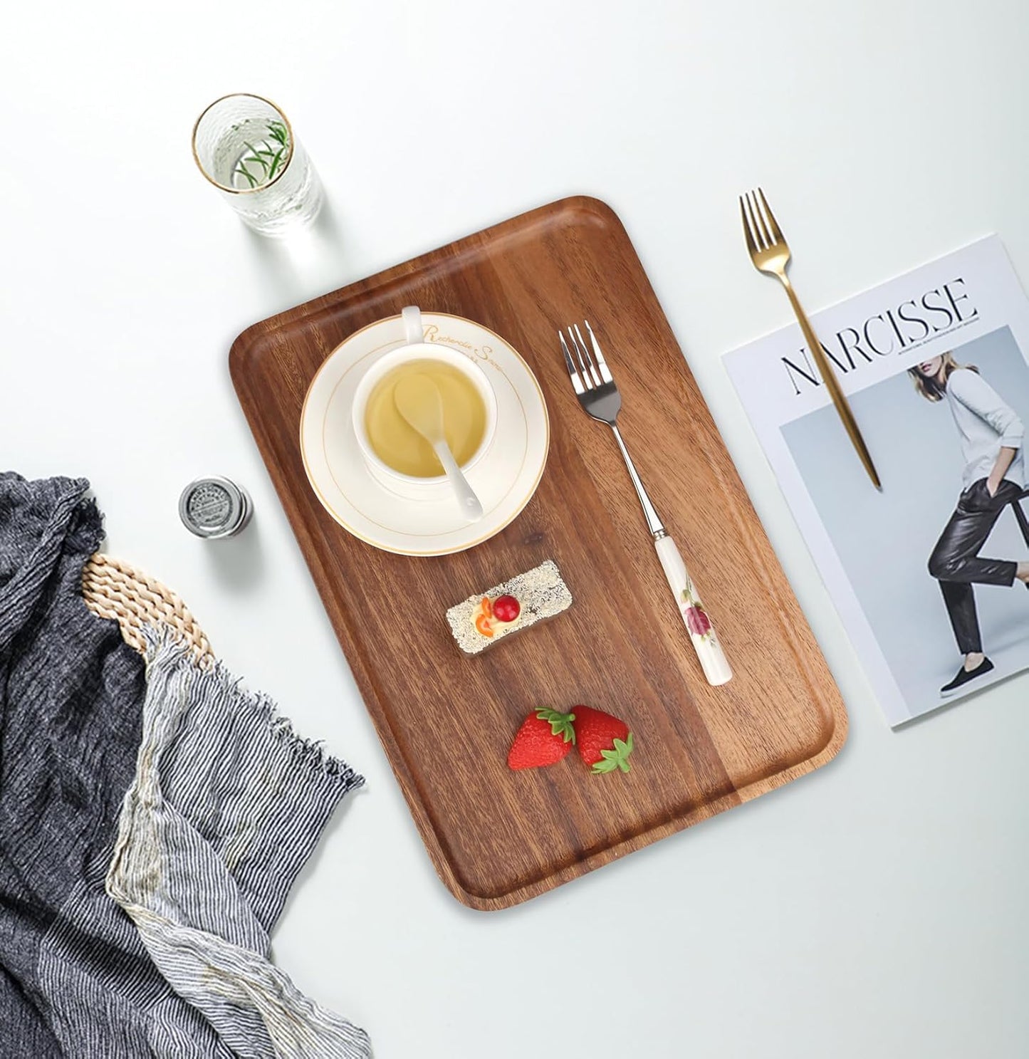 Large Wood Serving Trays Decor Long Charcuterie Cheese Boards Acacia Rectangle Wooden Platters for Food Dish Cookie Snack Appetizer Plates Rectangular Kitchen Dinner Platter Cake Dessert Plate Tray