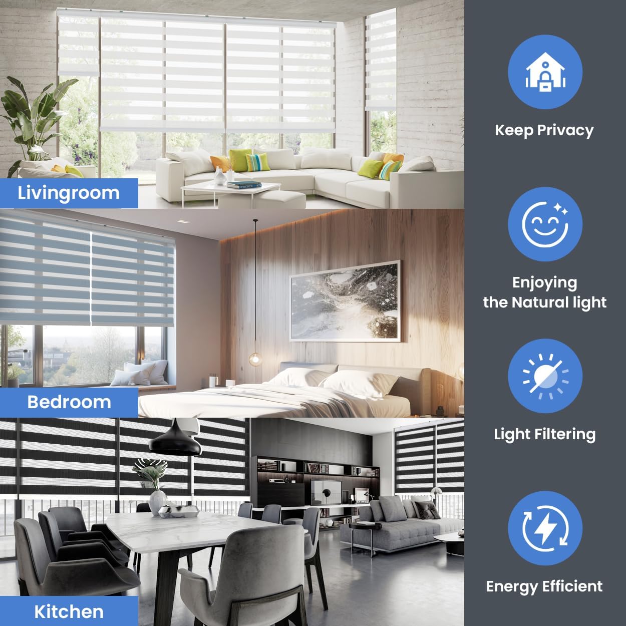 Foiresoft Standard Custom Zebra Roller Blinds for Windows [W10–105 x H10–115 Inch, Black, Basic], Light Filtering Dual Layer Shades for Bedroom, Living Room, Office, 13 Colors