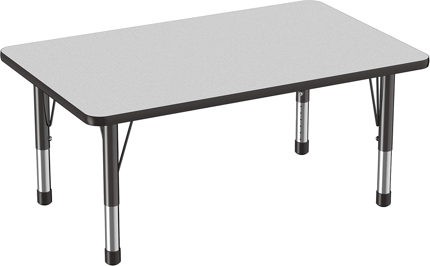 FDP Rectangle Activity School and Classroom Kids Table (30 x 48 inch), Chunky Toddler Legs, Adjustable Height 15-24 inches - Gray Top and Black Edge